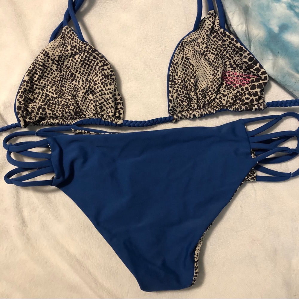 acacia swimwear Royal Blue Triangle Bikini with Leopard Lining - Picture 4 of 6